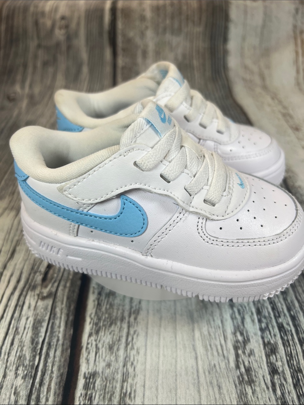Nike Force 1 Low EasyOn Toddler Shoes White Aquarius Blue Size 7C